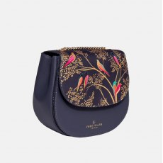 Sara Miller Smokey Blue Birds Half Moon Crossbody Bag