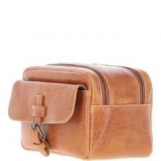 Ashwood Row Mens Leather Toiletry Wash Bag Tan