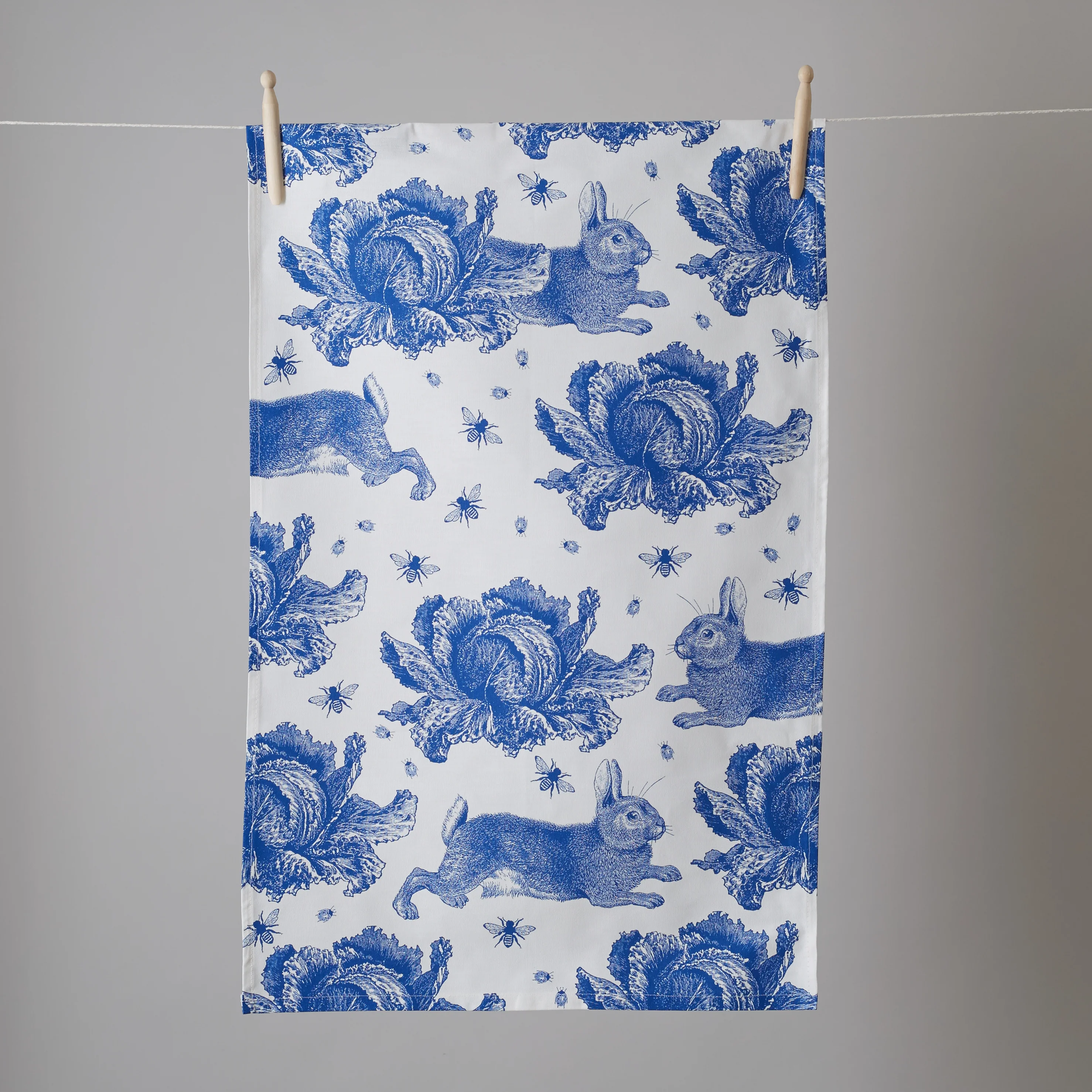 Thornback & Peel Rabbit & Cabbage Delft Blue Tea Towel