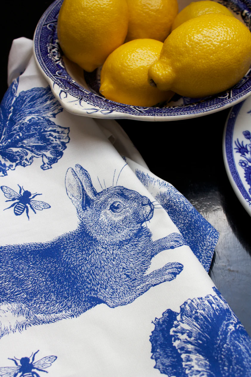 Thornback & Peel Rabbit & Cabbage Delft Blue Tea Towel