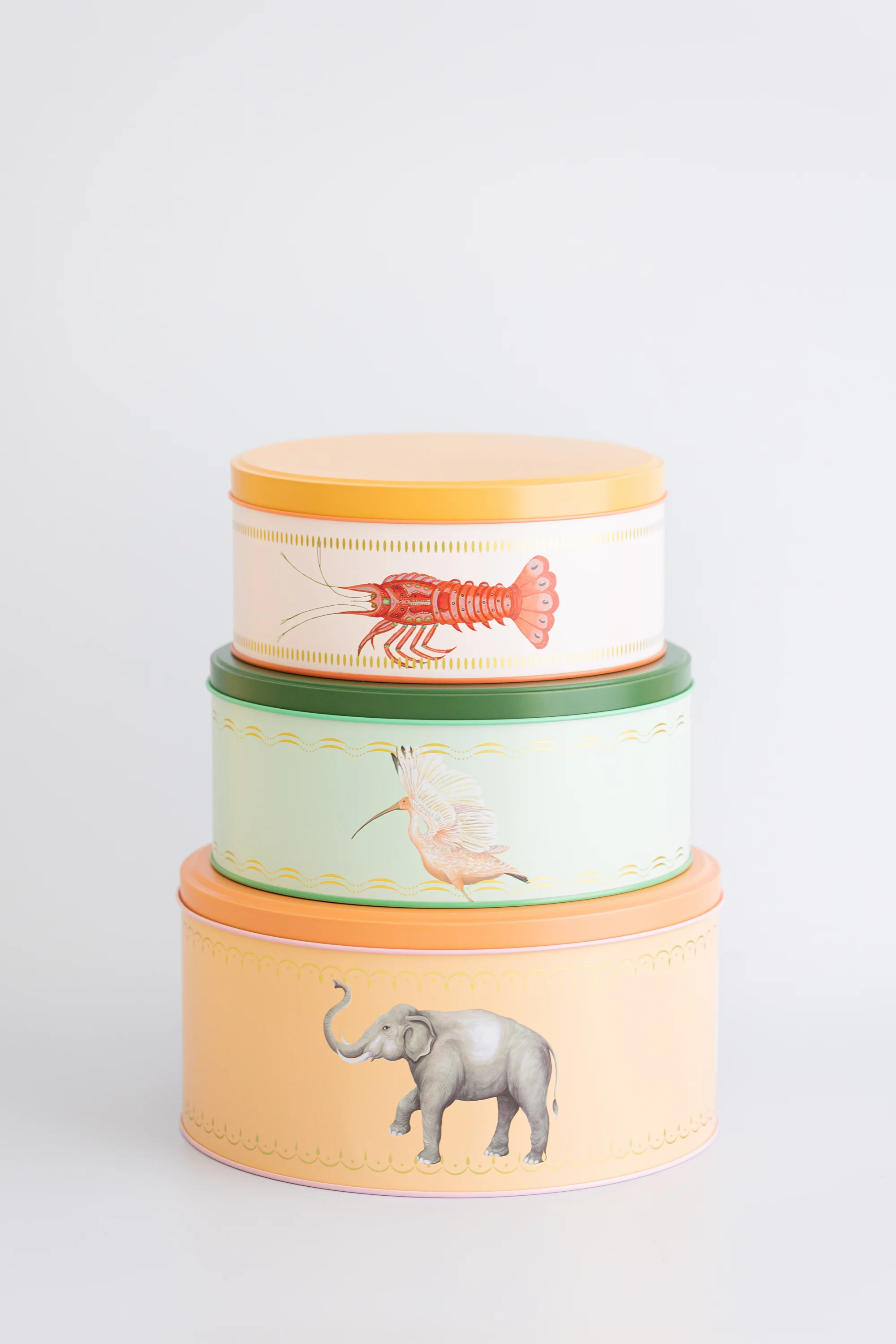 Yvonne Ellen Lobster / Elephant / Ibis Round Cake Tins Set of Three