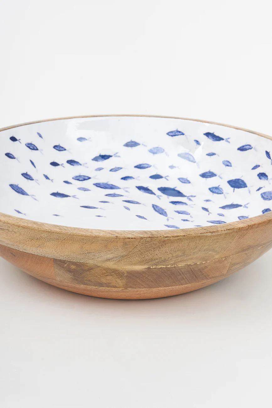 Batela Large Enamelled Wooden Bowl - Fish