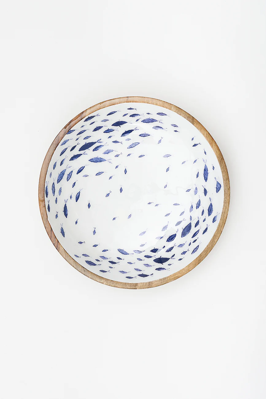 Batela Medium Enamelled Wooden Bowl - Fish