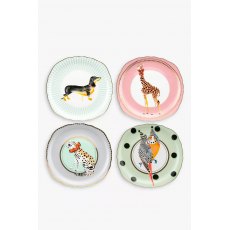 Yvonne Ellen Set of 4 Animal Tea Plates Square