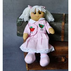 Powell Craft Rag Doll with Pink Embroidered Bird Jacket