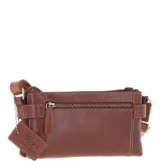 Ashwood Leather Two Section Zip Top Leather Crossbody Bag - Chestnut