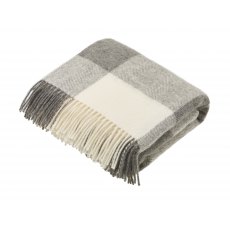 Portmeirion Natural Block Check Shetland Wool Throw - Grey