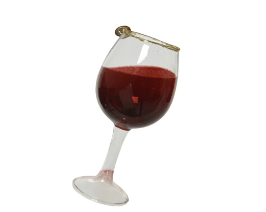 Red Wine Glass with Gold Glitter Rim Glass Decoration