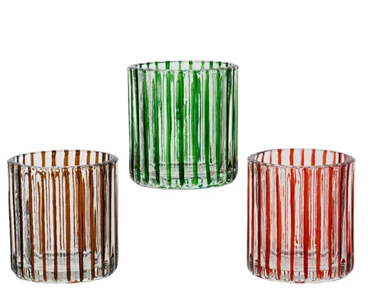 Tealight Holder Glass : Clear Pinstripe