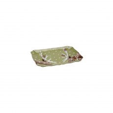 Christmas Deer Friends Green Rectangular Platter