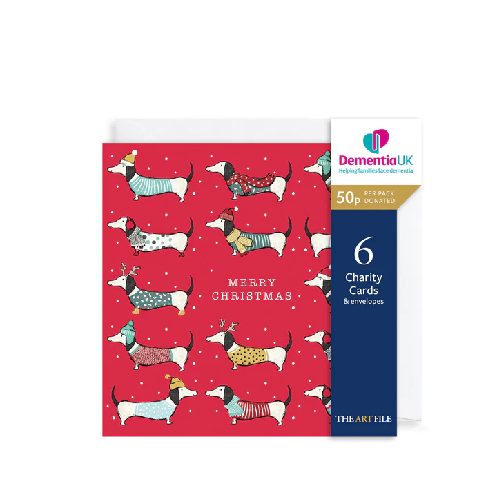 Dachshund Pattern Christmas Charity Cards - 6 Pack