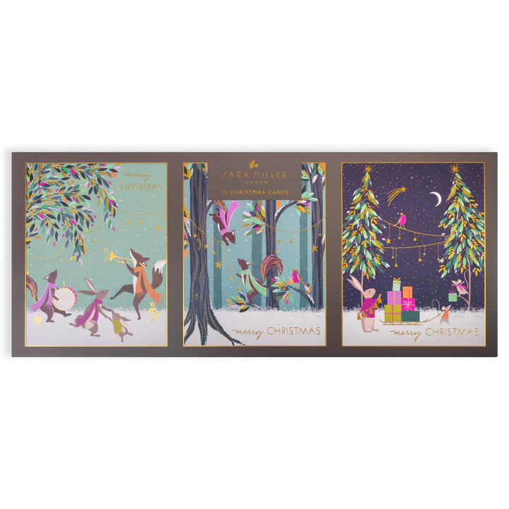 Sara Miller Festive Animals Trio Christmas Card Box -12 pack