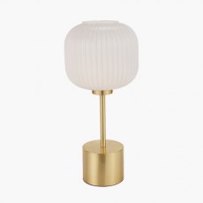 Bella White Ribbed Glass & Gold Metal Squoval Table Lamp