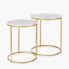 Milly S/2 White Marble & Gold Metal Side Tables