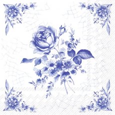 IHR Napkins Rose On Tile White Blue