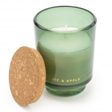 Olive Green Footed Glass Candle with Cork Lid - Fig & Apple Scent