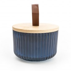 Ridged Glass Jar with Wooden Lid - Midnight Blue Pomegranate Scent