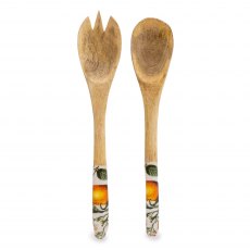 Handcrafted Orange Blossom Set of 2 Wooden Fork and Spoon