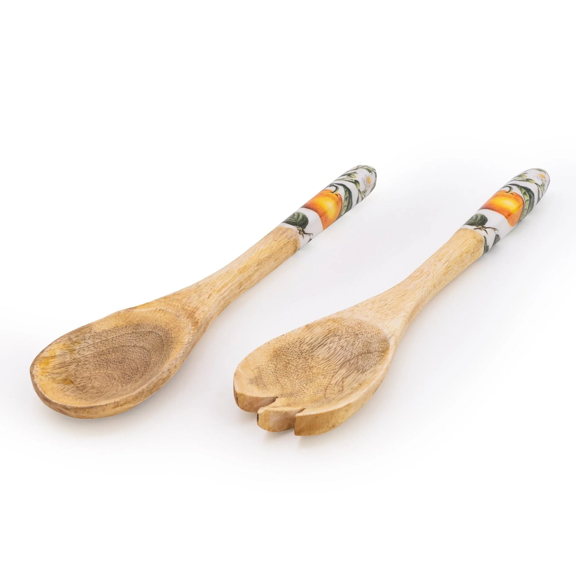 Handcrafted Orange Blossom Set of 2 Wooden Fork and Spoon