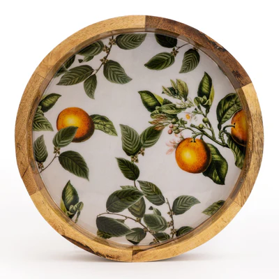 Handcrafted Orange Blossom Round Wooden Tray 30cm