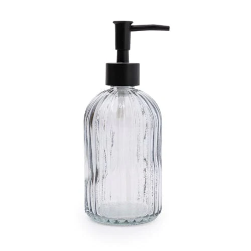 Ridged Clear Smoked Glass Soap Dispenser