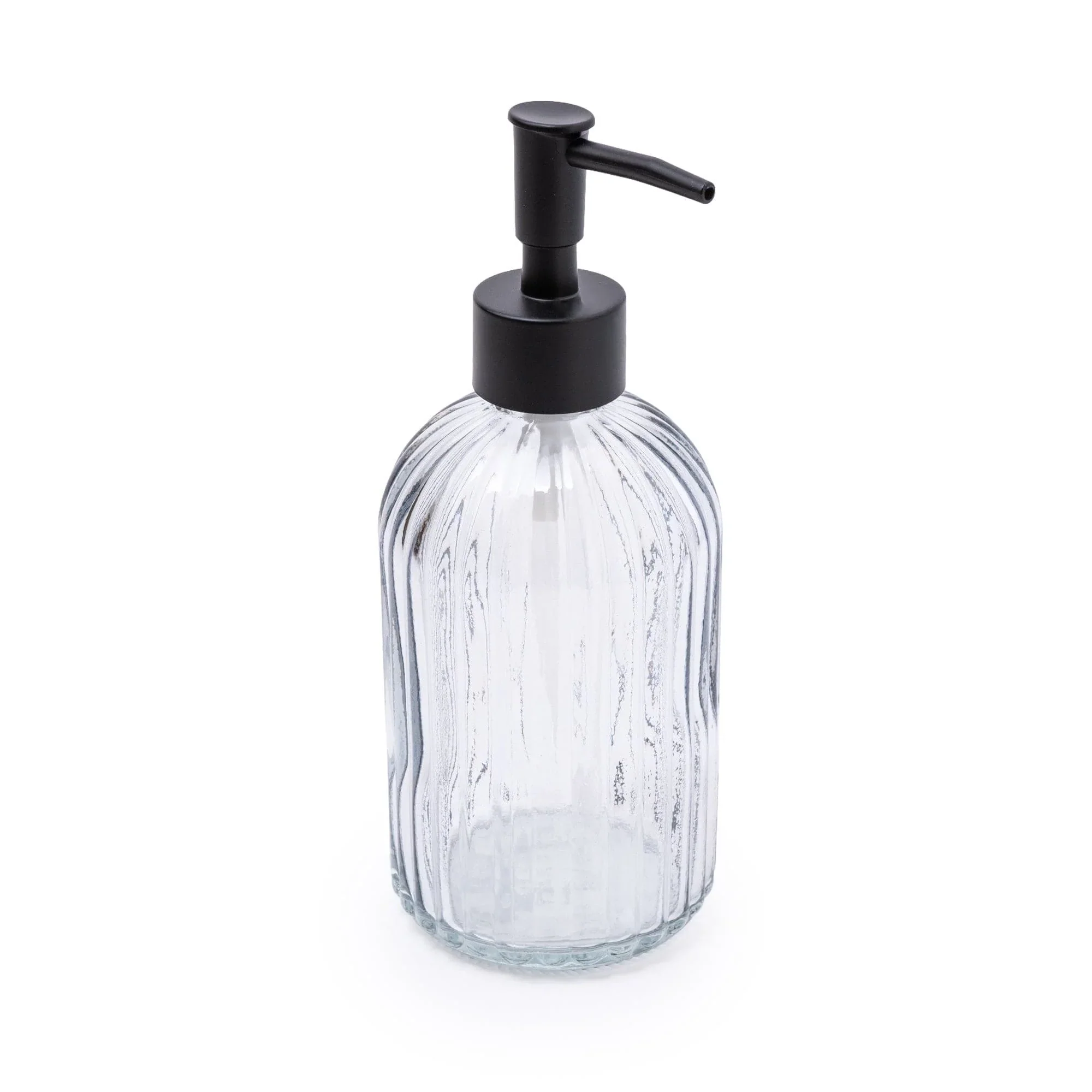 Ridged Clear Smoked Glass Soap Dispenser