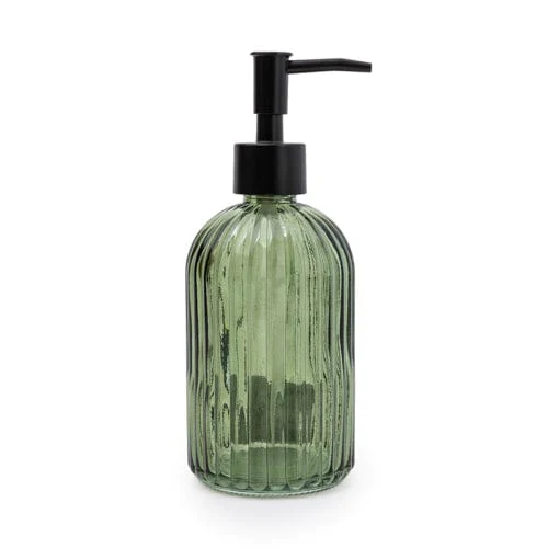 Ridged Green Glass Soap Dispenser