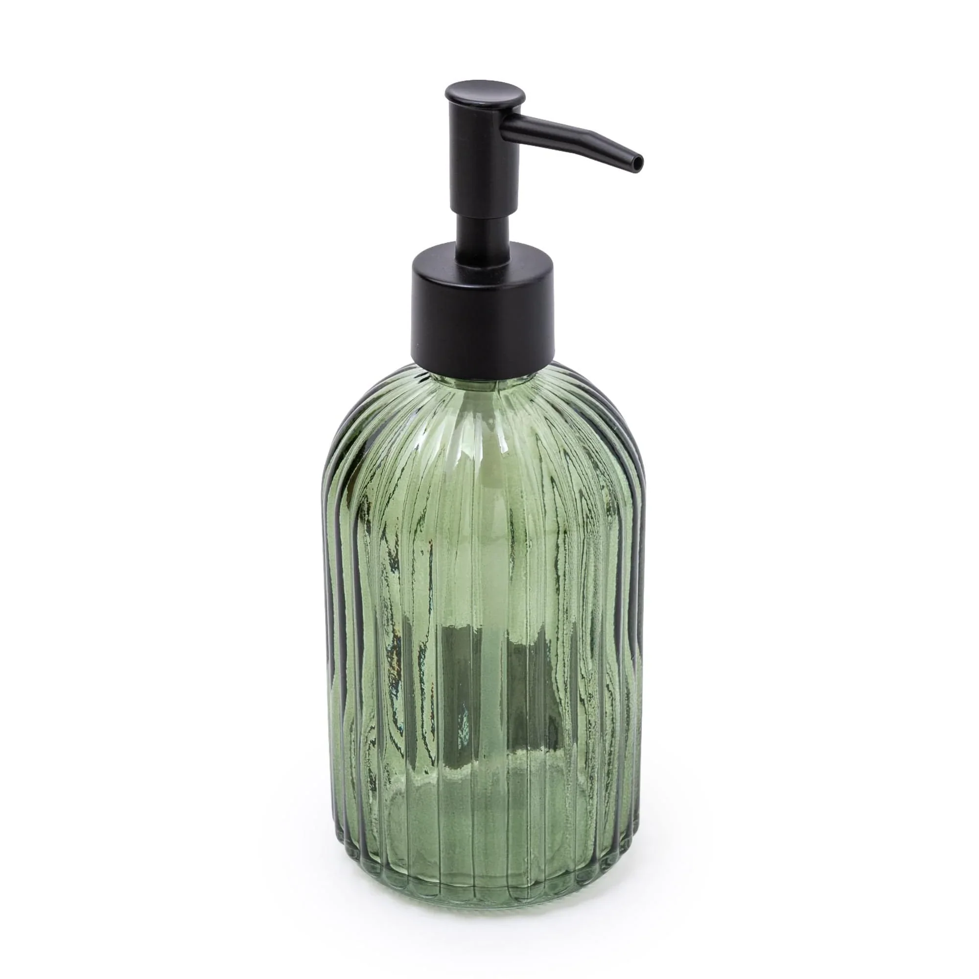 Ridged Green Glass Soap Dispenser