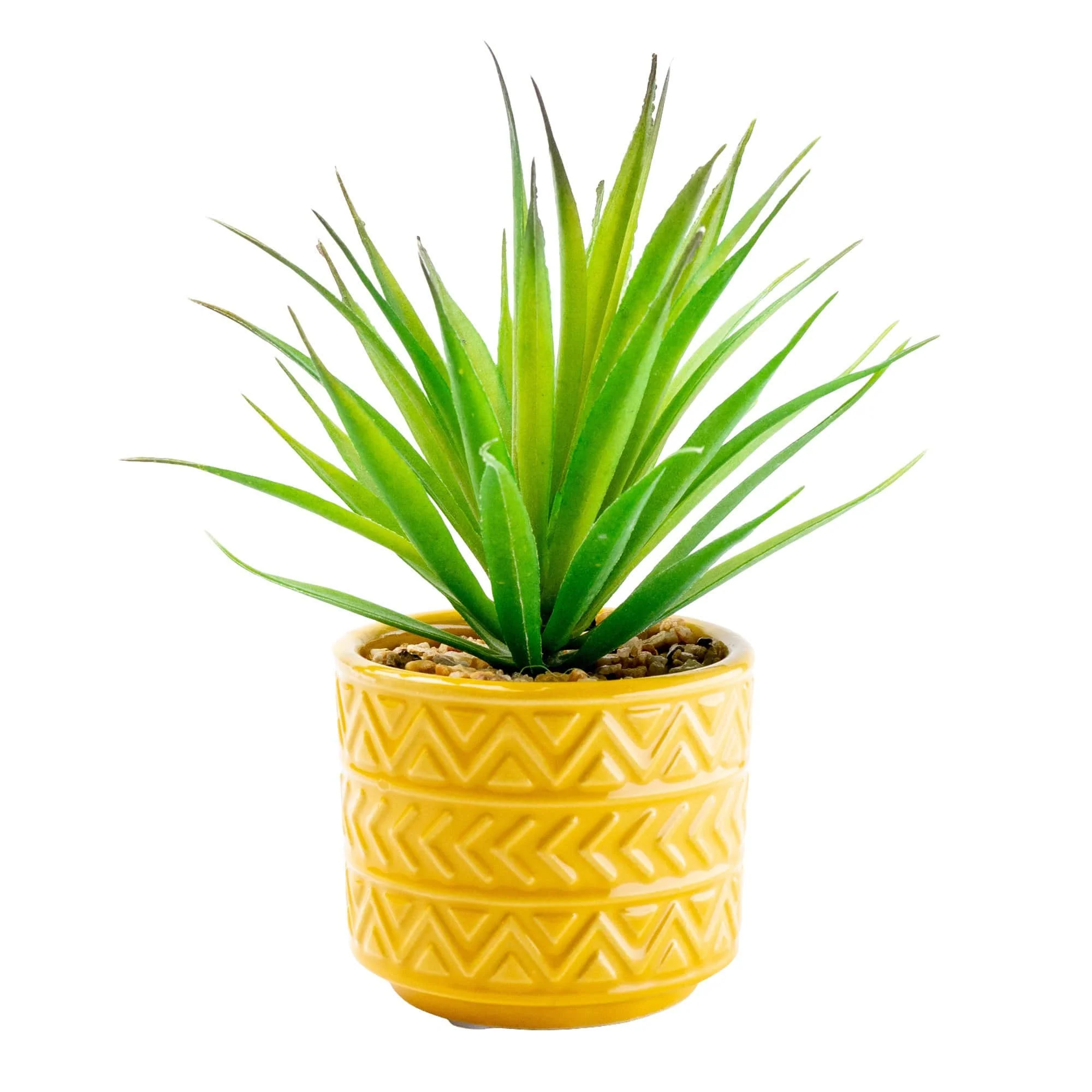 Artificial Spikey Succulent in Ceramic Pot with Aztec Design Ochre