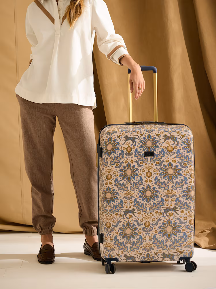 Joules Damask Print Large Four Wheel Hard Shell Suitcase