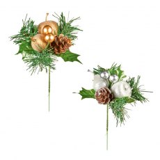 Premier Christmas Pear Wreath Pick - Gold / Silver