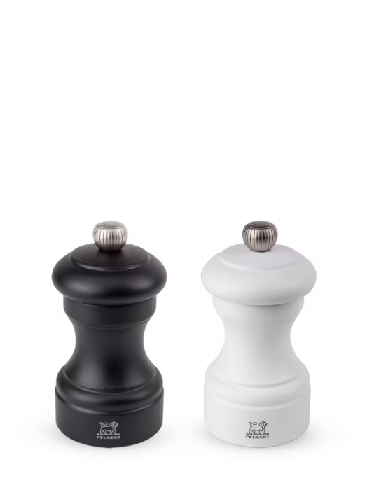 Peugeot Bistro Duo of Manual Beechwood Salt and Pepper Mills in Black and White 10cm