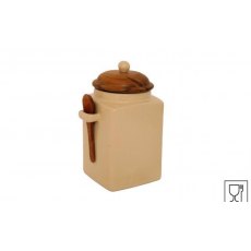 Stoneware Jar With Acacia Wooden Top & Spoon - Tall