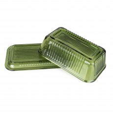 Ridged Glass Butter Dish Green