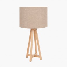 Pacific Whitby Natural Wood Tapered 4 Post Table Lamp Base & Linen Lampshade