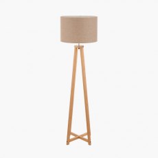 Pacific Whitby Natural Wood Tapered 4 Post Floor Lamp & Linen Shade