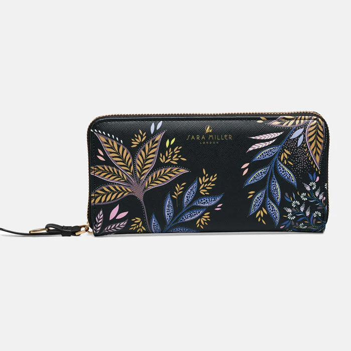 Sara Miller Large Zip Purse - Black Botanic