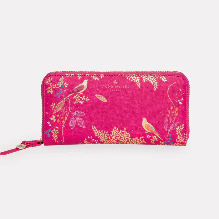 Sara Miller Large Zip Purse - Pink Birds
