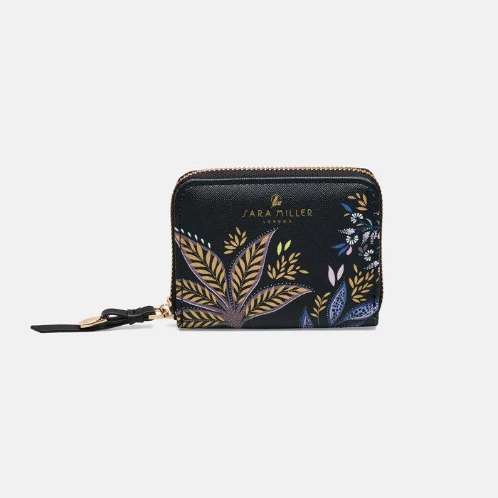 Sara Miller Small Zip Purse - Black Botanic