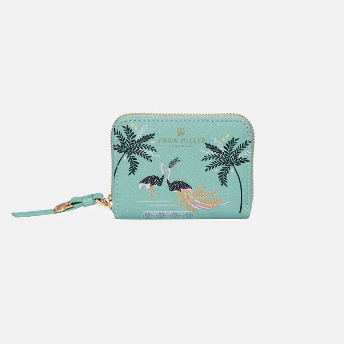 Sara Miller Small Zip Purse - Mint Ostrich & Palms