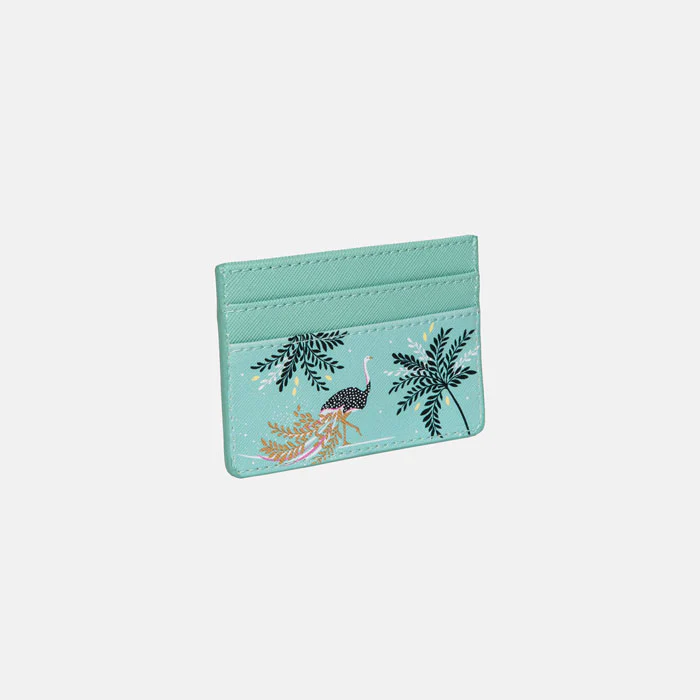 Sara Miller Credit Card Holder - Mint Ostrich & Palms