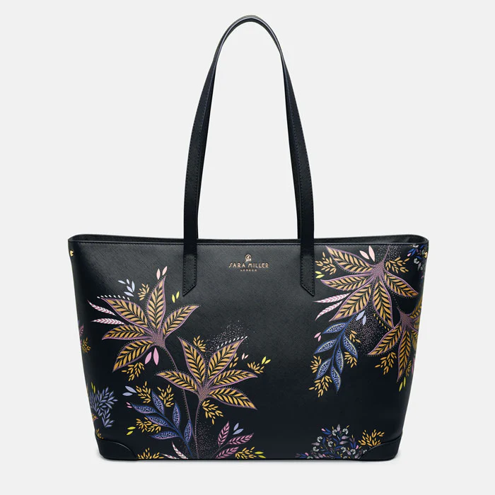 Sara Miller Large Tote - Black Botanic