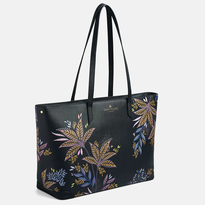 Sara Miller Large Tote - Black Botanic