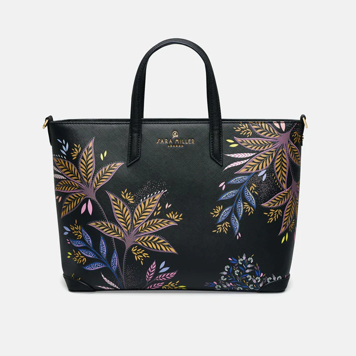 Sara Miller Medium Tote - Black Botanic