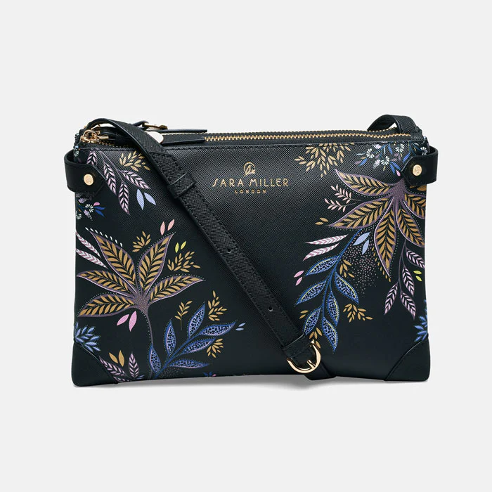 Sara Miller Zip Top Crossbody Bag- Black Botanic