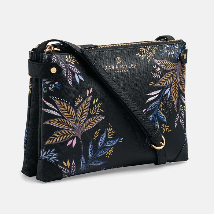 Sara Miller Zip Top Crossbody Bag- Black Botanic