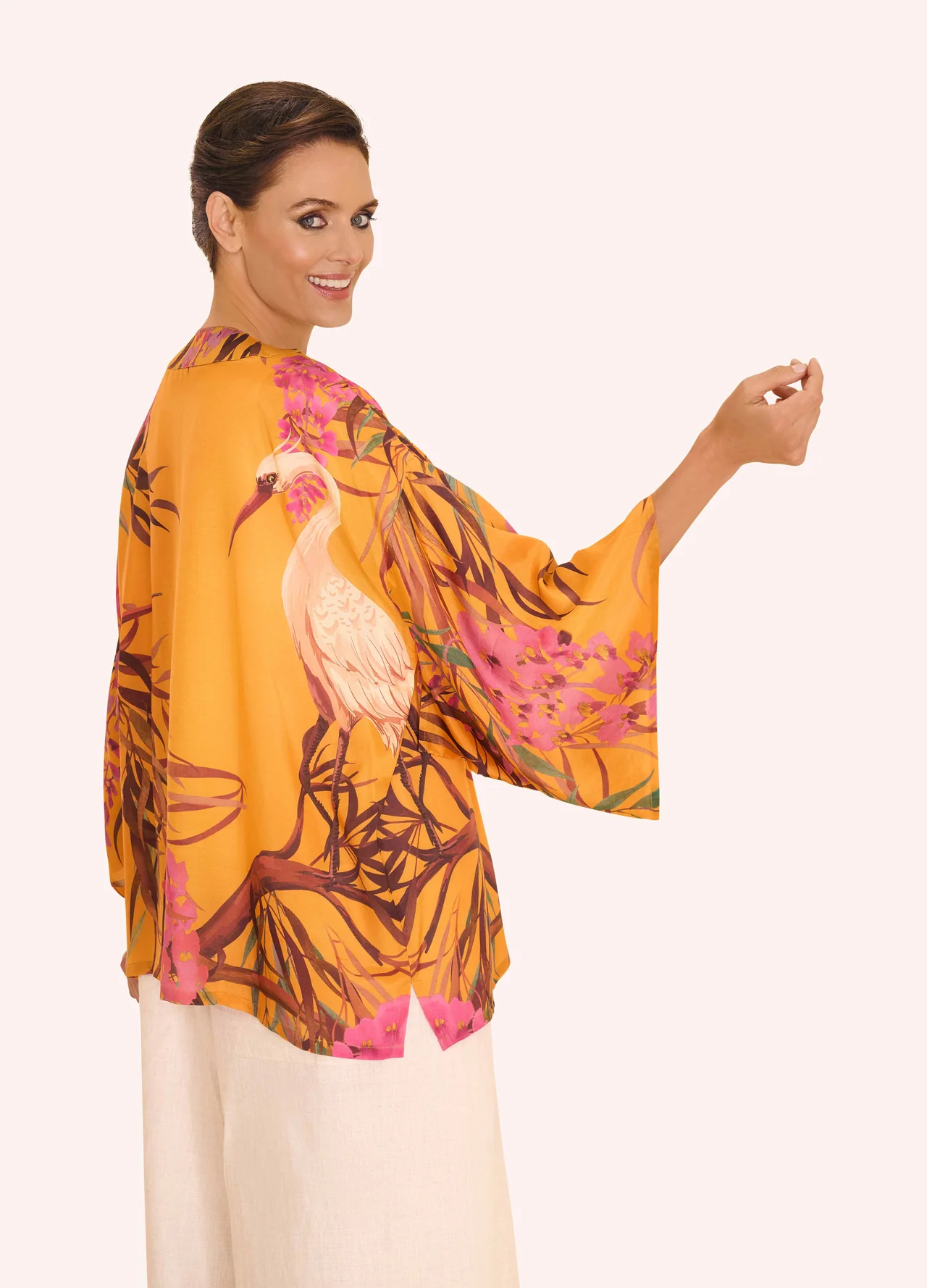 Powder Kimono Jacket - Oriental Crane Ochre