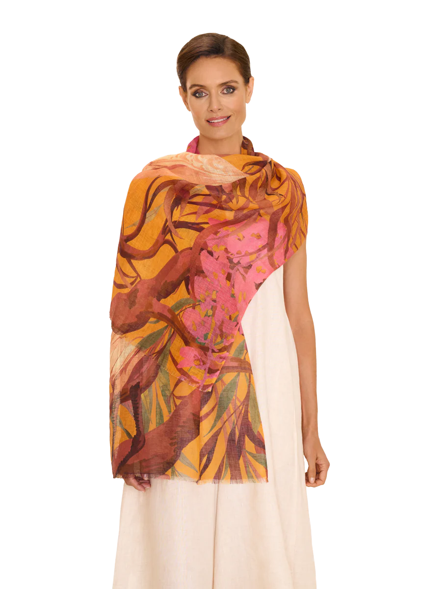 Powder Linen & Cotton Scarf - Oriental Crane