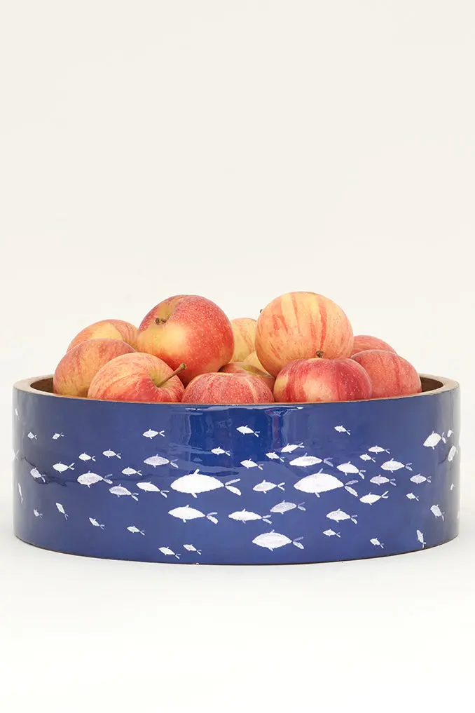 Batela Large Enamel-Coated Wooden Platter Bowl - Fish