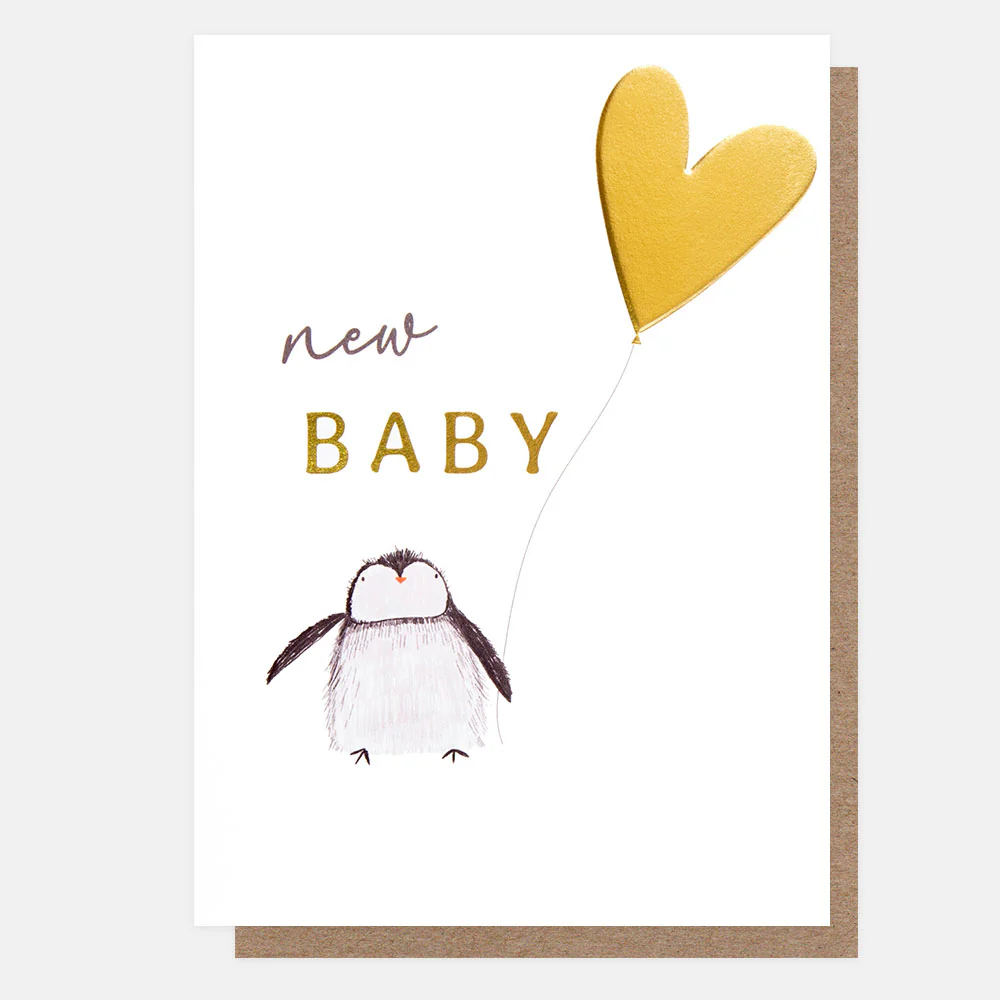 Caroline Gardner Penguin & Heart Balloon New Baby Card